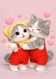 Gray cat couple cute pink color 3_10