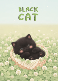 Kawaii Black Cat In Green Clover (JP)