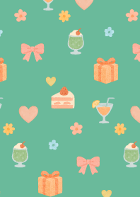 Small items on blue green