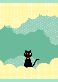 cute black cat on blue green