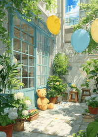 綠色 暖陽花園小熊時光