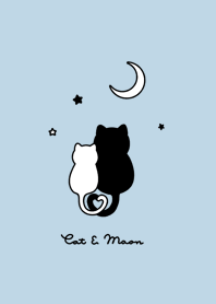 Cat & Moon 2 (snuggling)line/aquablack