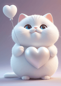 Little cat with heart balloon