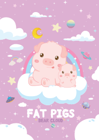 หมูอ้วน เมฆสายรุ้ง สีม่วงอ่อน