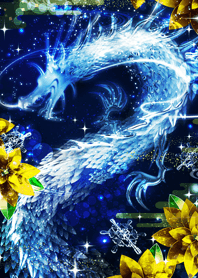 Blue dragon and golden flower
