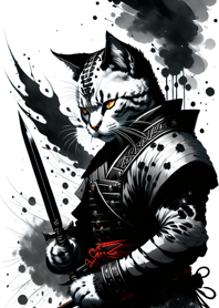 Ink wash cat samurai 093F9c