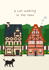 A cat walking in the town