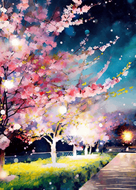 Beautiful night cherry blossoms#1904