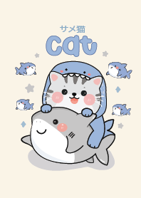 クールなサメの着ぐるみを着た猫