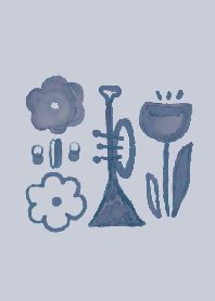 らっぱとお花-明るいカラー