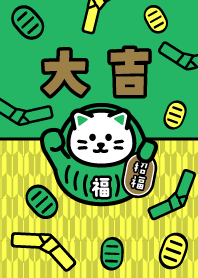 Lucky CAT inside a Daruma/Green x Yellow