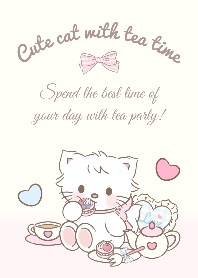 Cute cat with tea time! (Pink)