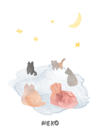 夜の猫の着せかえ。水彩