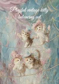 Playful vintage kitty balancing act