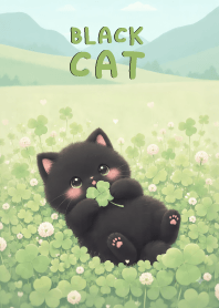 Pretty Black Cat In Green Clover