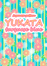 Japanese pattern YUKATA turquoise blue