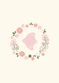 北欧風のお花と鳥 桜ver