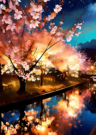 Beautiful night cherry blossoms#2592