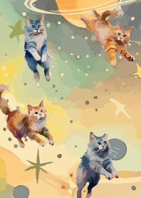 Cats in Space on light yellow