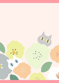 お花から猫 薄いピンク