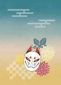 【運気アップ】狐面＆菊 〜浮世絵風〜