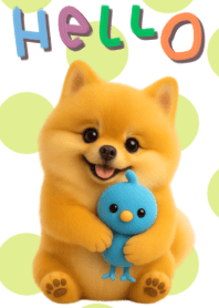 Pomeranian and the Blue Bird of Happines