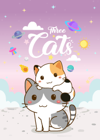 C07 Three Cats Lovely Violet-Pink