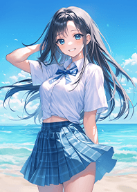high school girl at the beach (blue)