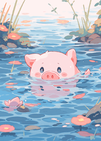 在溪裡的小豬豬