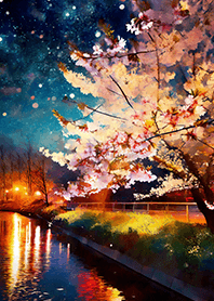 Beautiful night cherry blossoms#1363