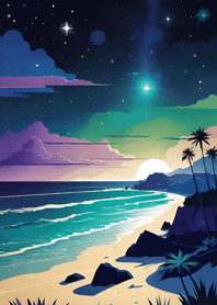 Night by the sea starlit sky moon e666