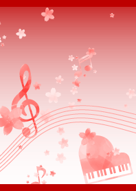 sakura & musical notes on red & beige JP