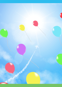 Balloons and a contrail on blue JP