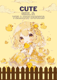 Cute girl & cute yellow ducks