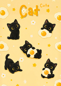 Cute Black Cat Fried Egg Yolk