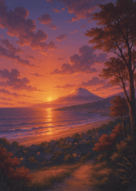 Sunset Coast Beside Quiet Town