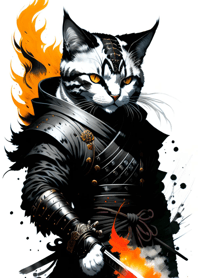 Ink wash cat samurai AA1FE6