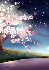 Beautiful night cherry blossoms#1187