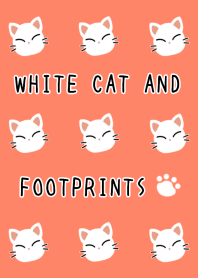 WHITE CAT AND FOOTPRINTS/APRICOT COLOR
