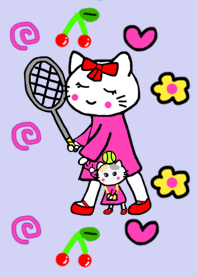 White cat mommy.Tennis vr.Purple1