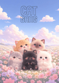 Kawaii Cat Group In Flower