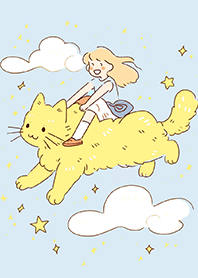 Summer Night Sky Walking Cloud with Cat