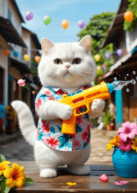 Cute Cat and Songkran Water Gun V.2