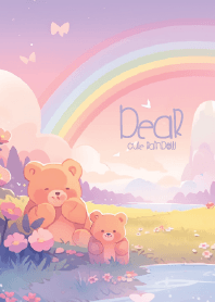 Cute Bear and rainbow near river