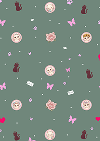 Little Cats & Butterflies(vintage green)