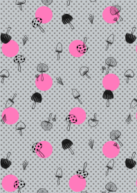 Mushrooms and dots -pink-