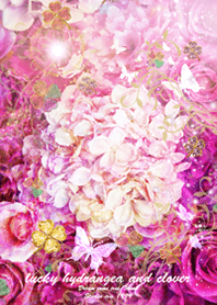 運気UP!! 紫陽花と薔薇とクローバーpink