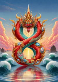 พญานาคขดเลข 8เสริมบารมีมั่งคั่ง สีแเดง 2