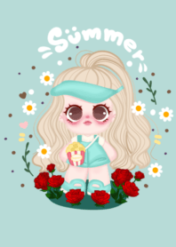 summer little girl in rose field