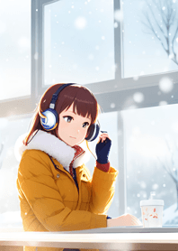 窓辺の少女 - 冬の雪 3